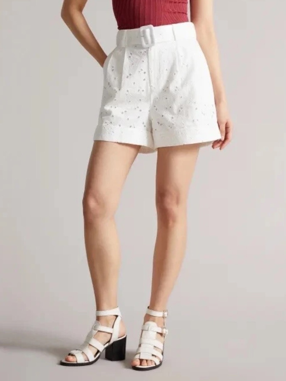 Ted Baker London High-Waist White Eyelet Belted Shorts
Ted bake size 3 US 8/M